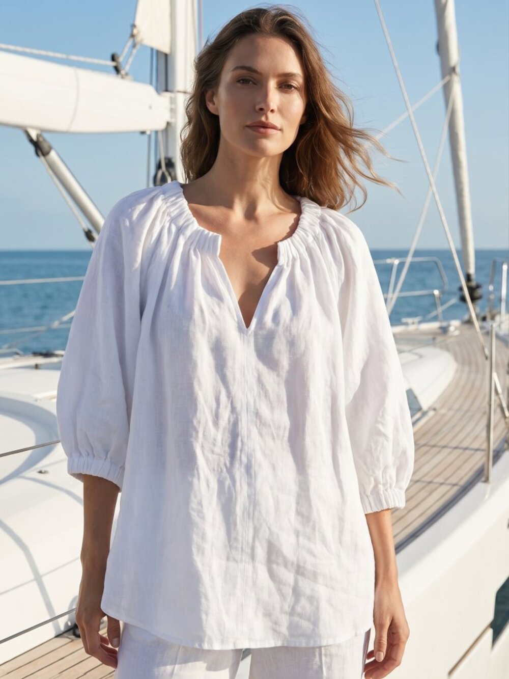NEW! $140 FOIL Australia 100% linen puff sleeve Top white US 8 / M - Picture 7 of 7